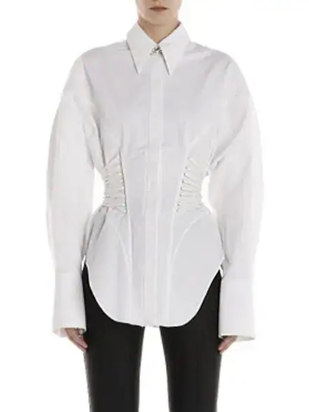 MUGLER White Corset-Style Button-Down Shirt - Women's Top